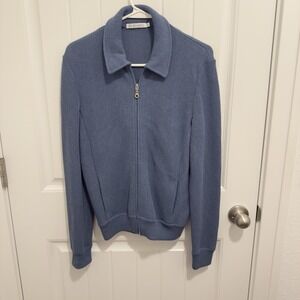 Bordado Women's Full Zip Blue Sweater Grandpa Vibe 100% Alpaca Size Medium